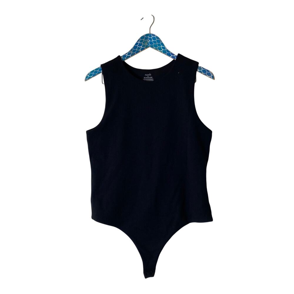 NUUDS Black Ribbed Crew Tank Bodysuit Size XL - Picture 3 of 10